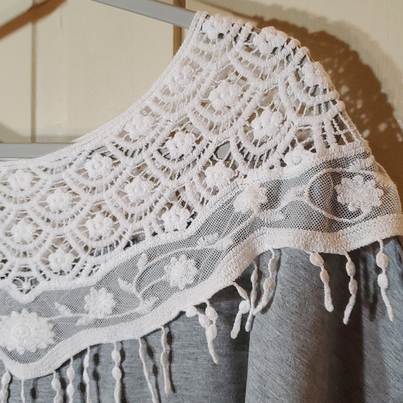Lace Collar gray comfy short-sleeve Tee shirt HS S - Picture 3 of 7